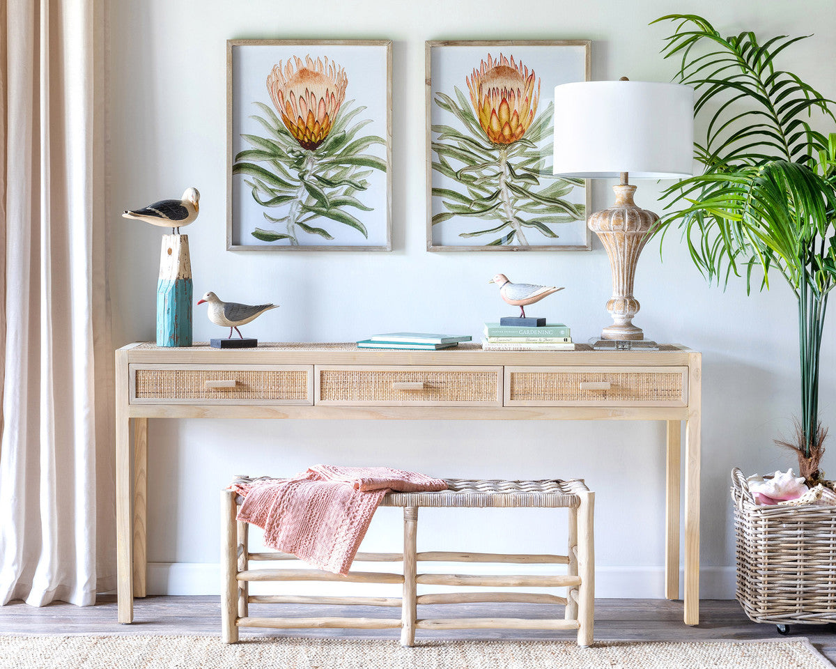 Teak and Rattan Console Table