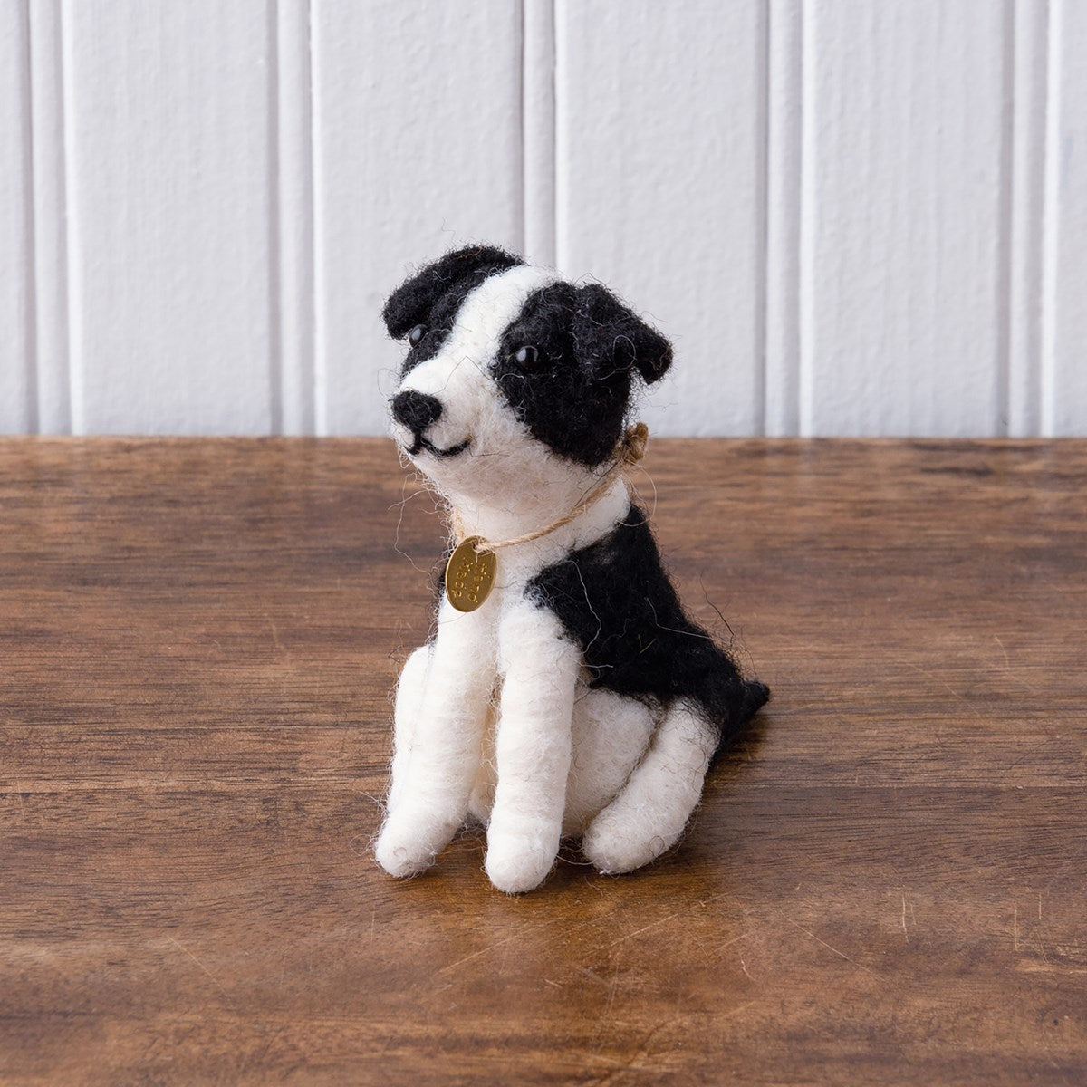 Little Felt Black and White Dog