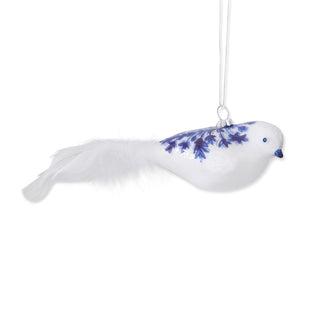 Blue & White Glass Bird Ornament w/Feather Tail - Choose Style