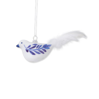 Blue & White Glass Bird Ornament w/Feather Tail - Choose Style