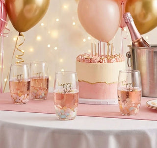 Double Wall Stemless Champagne Glass with Confetti - Happy Birthday