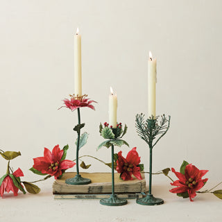 Painted Metal Pine Sprig Taper Holder