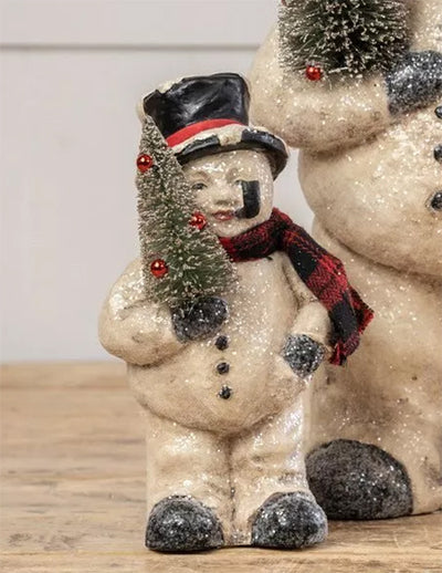 Vintage Style Paper Mache Snowman with Tree - Choose Size