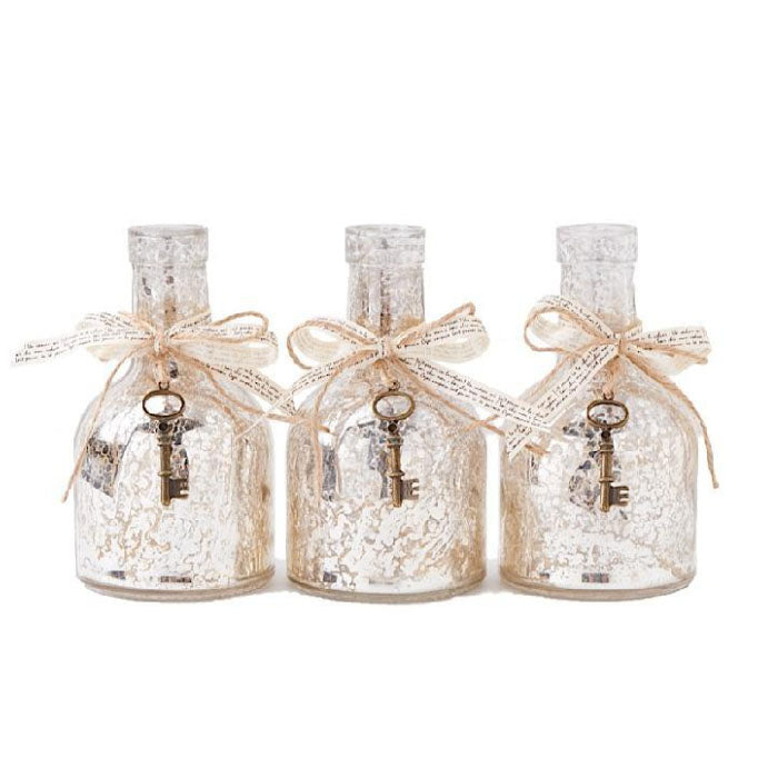 Mercury Glass Bottle with Ribbon and Key