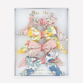 Set of 4 Floral Pattern Bow Hair Clips
