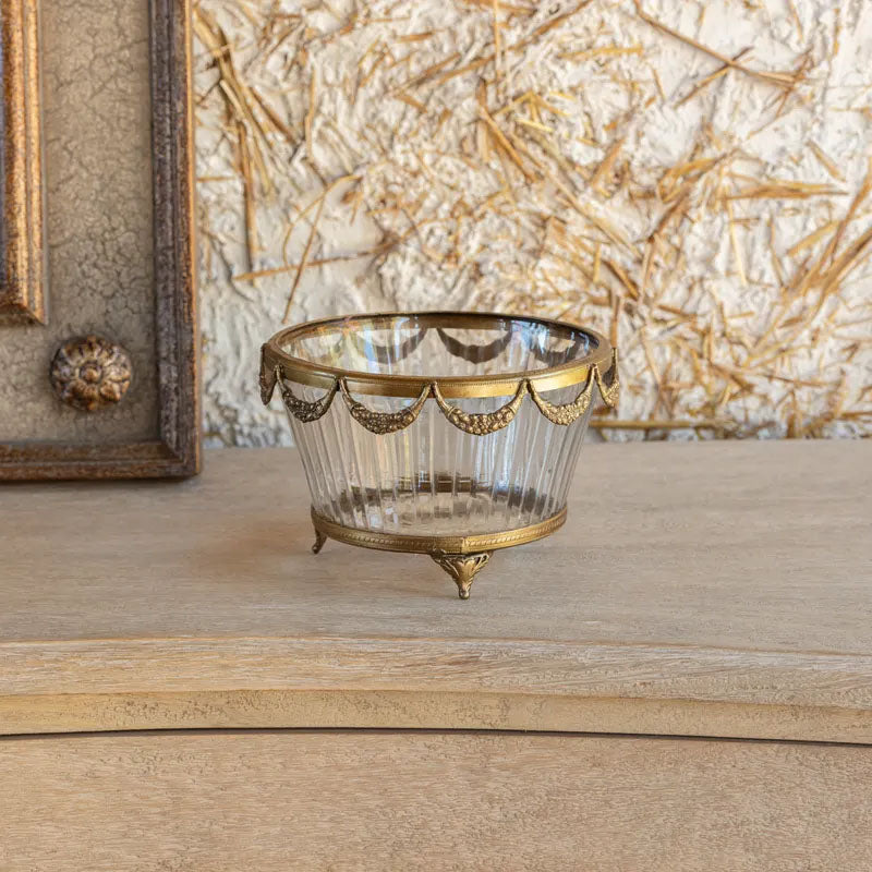 Etched Glass Bowl with Brass Garland Band - More Coming!