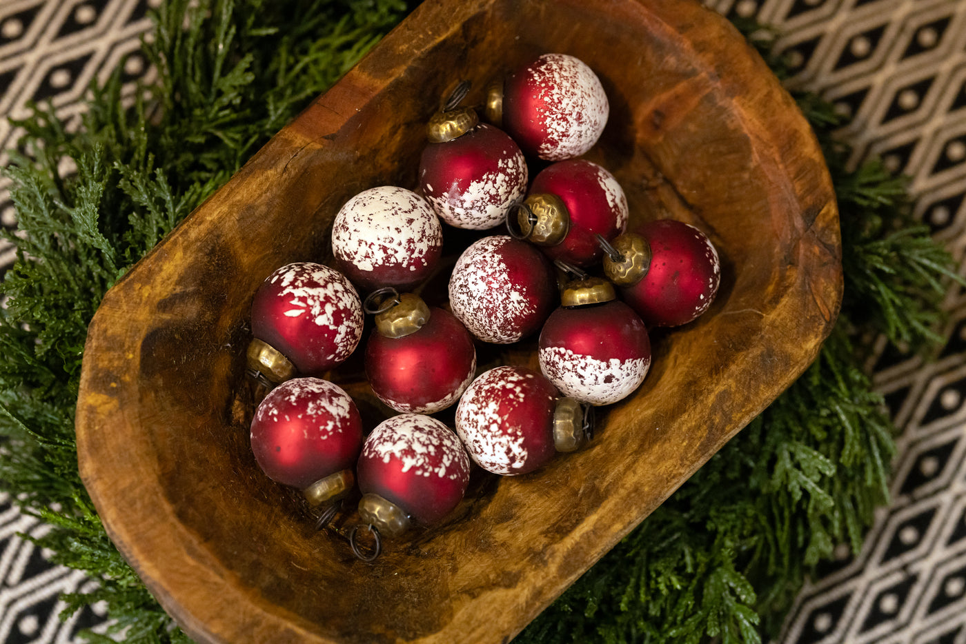 1" Red and Half White Speckled Glass Ornaments - Box of 12