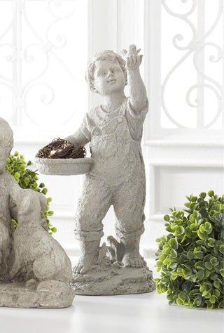 Little Boy with Sparrow Garden Figure