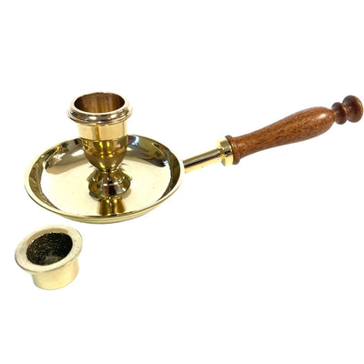 Solid Brass Chamberstick with Wooden Handle
