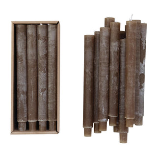 Set of 12 Unscented Taper Candles in Box - Olive Color