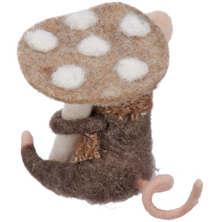 Little Felt Mouse with Mushroom Ornament