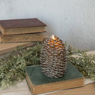 LED Brown Pinecone Moving Flame Candle - Choose Size