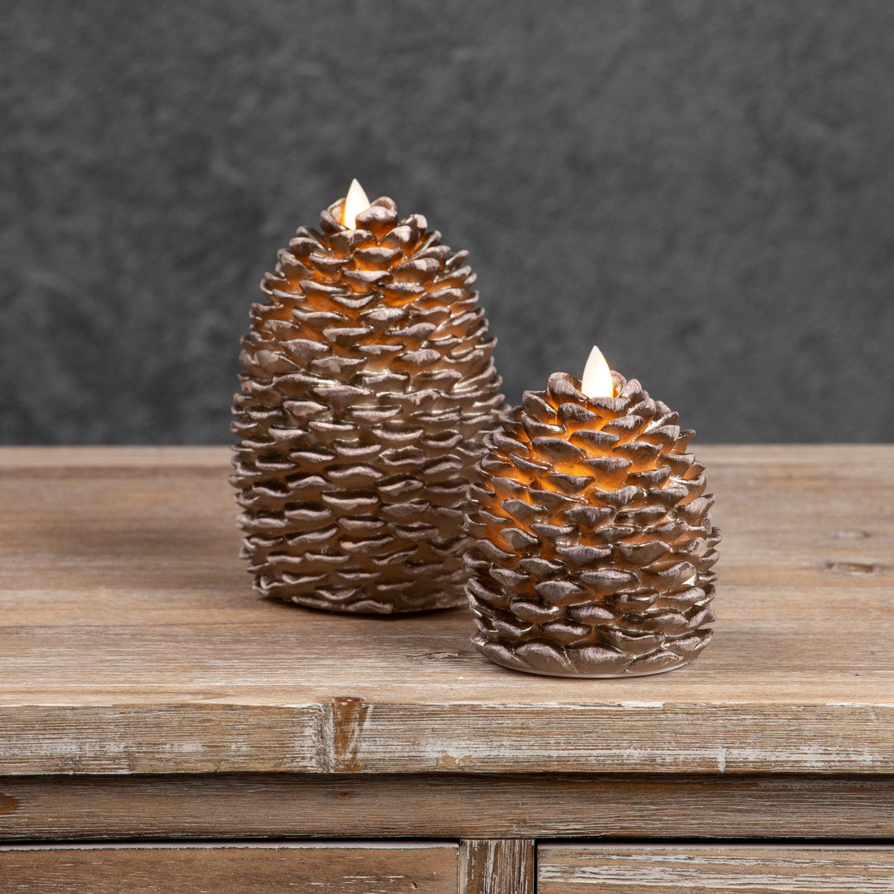 LED Brown Pinecone Moving Flame Candle - Choose Size