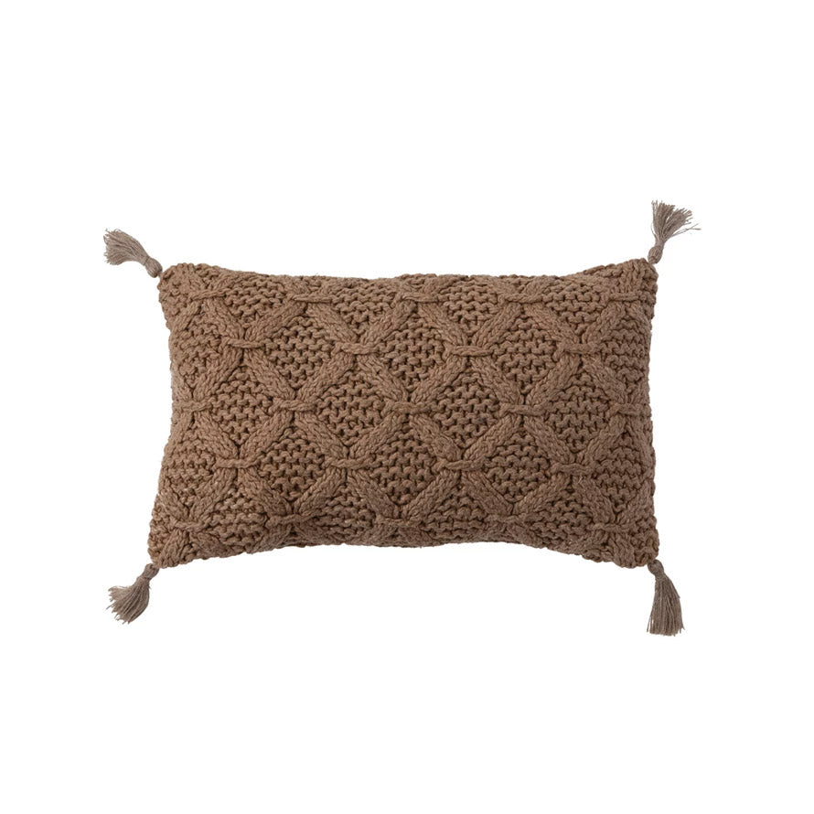 20" Camel Brown Woven Lumbar Pillow