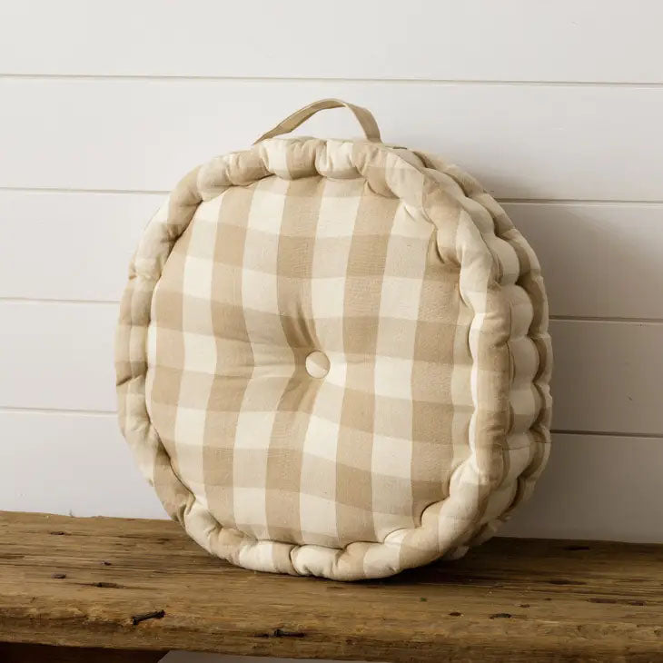 Tan and Cream Buffalo Check Tufted Cushion