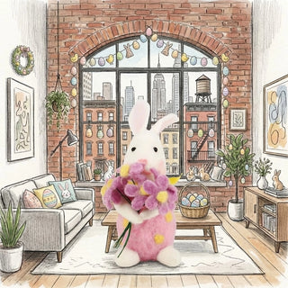 Felt Bunny with Spring Flowers