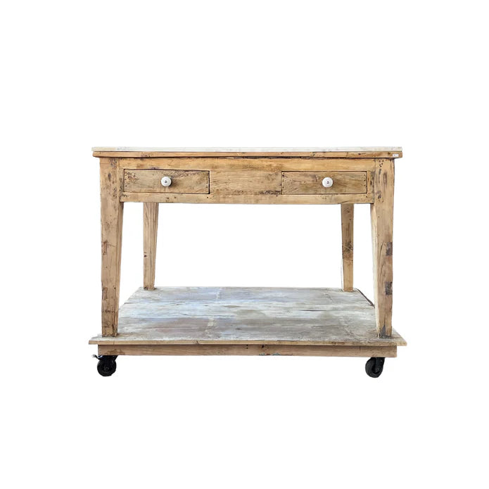 Bleached Reclaimed Wood Kitchen Island with Marble Top- More Coming Soon