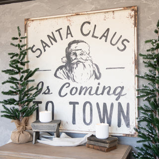 Vintage Style Santa Claus Is Coming To Town Sign - Black and White