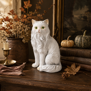 11" White Persian Cat Figurine