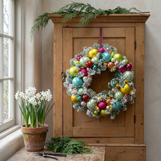 Cody Foster Large Heirloom Quality Lighted Flocked & Ornamented Green Wreath