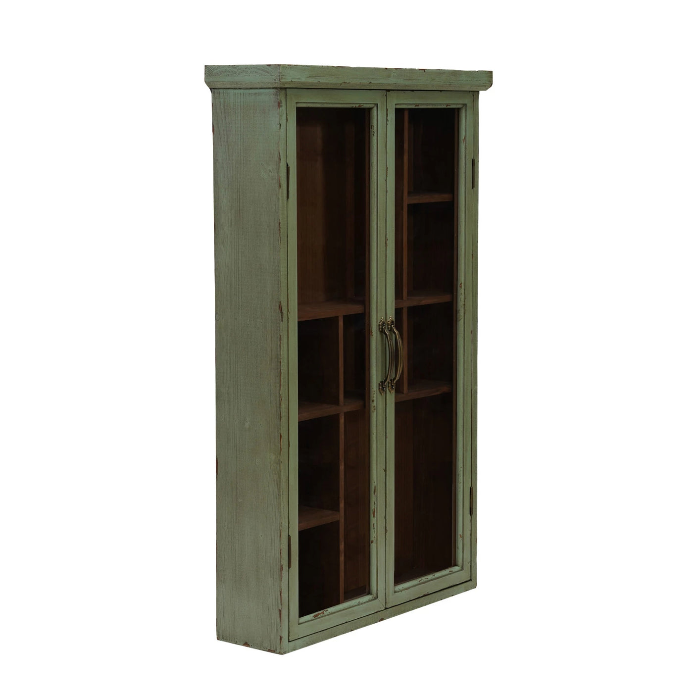 Wood & Glass Cabinet with Brass Finish Pulls (Hangs or Sits)