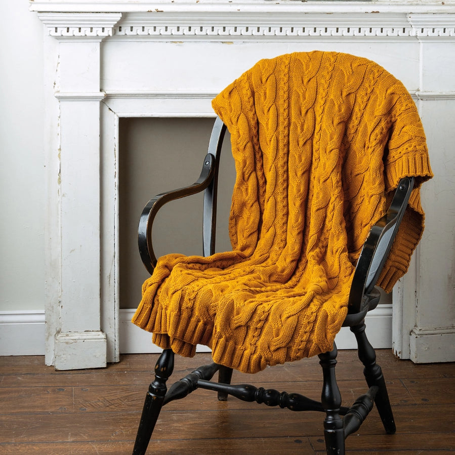 Saffron Cable Knit Throw Blanket