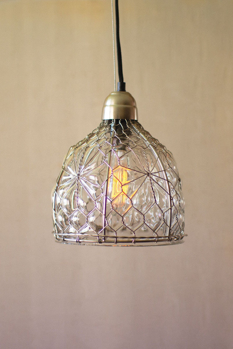 Caged Recycled Glass Pendant Light