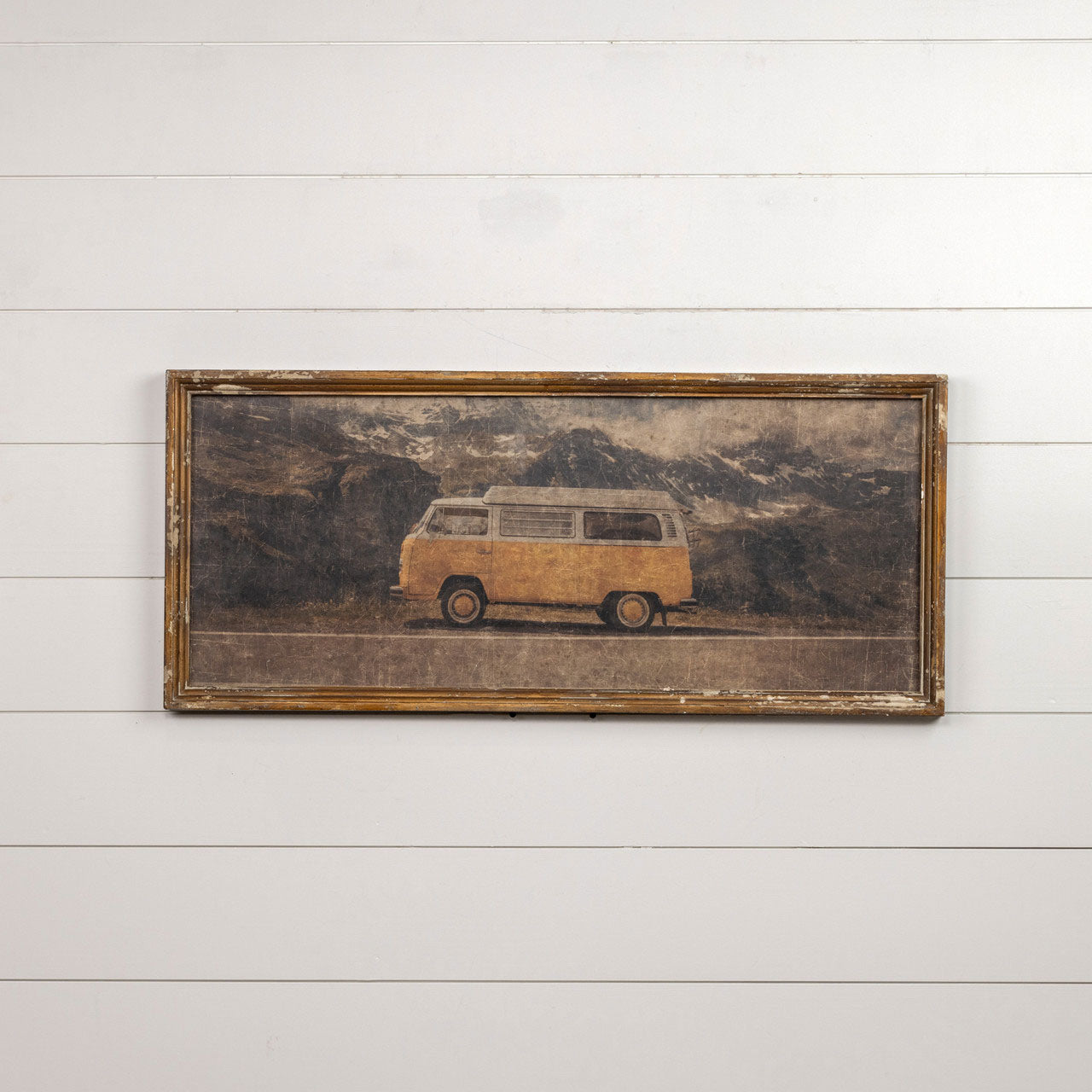 Distressed Framed Retro Style Camper Van Print