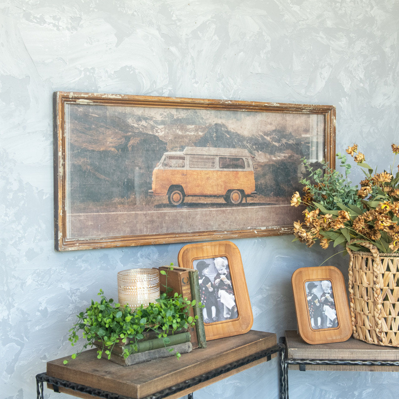 Distressed Framed Retro Style Camper Van Print