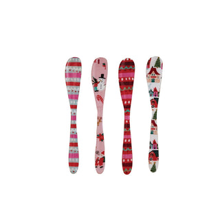 Set of 4 Holiday Enameled Covered Stainless Steel Canape Knives