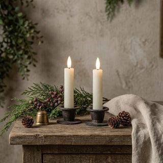 Set of 2 - 5.75" 3D Flame Cream Shimmer Taper Candle