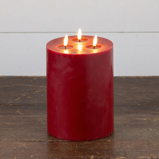 9" Red 3 Wick 3D Flame Candle