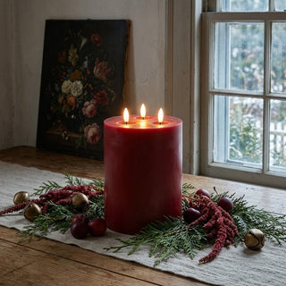 9" Red 3 Wick 3D Flame Candle