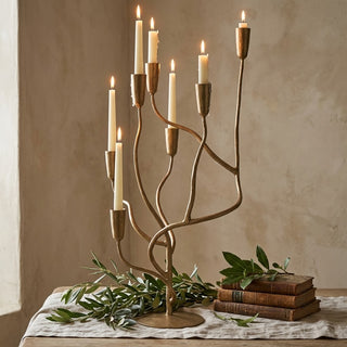 Antique Gold Finish Hand-Forged Iron Candelabra