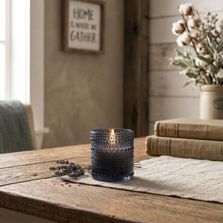 3.25" Navy Blue Dotted Glass 3d Flameless Wax Candle