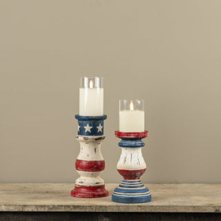 Patriotic Wooden Pillar Candle Holder - Choose Size