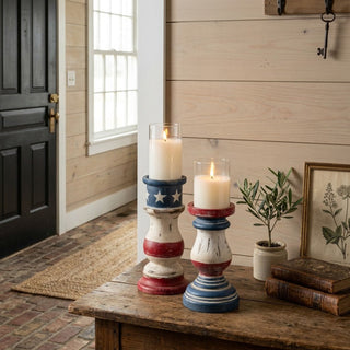 Patriotic Wooden Pillar Candle Holder - Choose Size