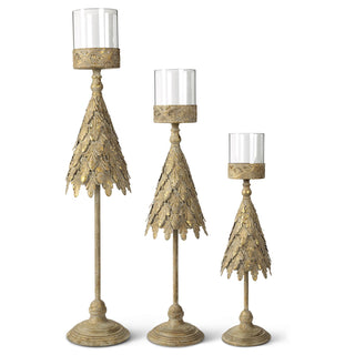 Gold Metal Tree Candleholder with Glass Hurricane