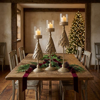 Gold Metal Tree Candleholder with Glass Hurricane