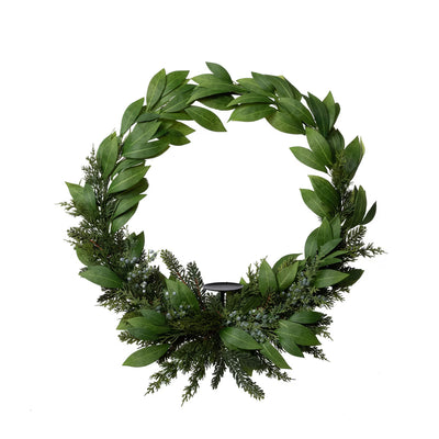 Bayleaf and Juniper Wreath with Candle Holder