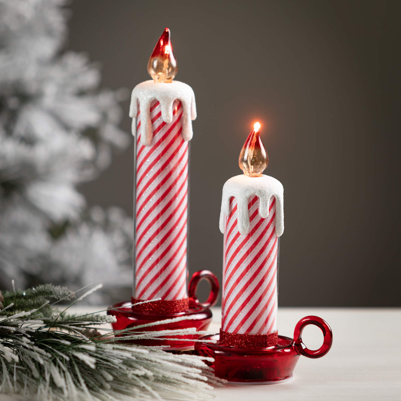 Candy Stripe Lighted Candle - Choose Size