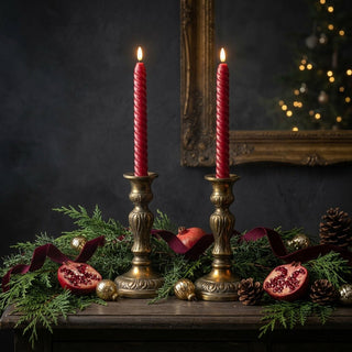 Set of 2 – 9.5" 3D Flame Twist Red Taper Candles