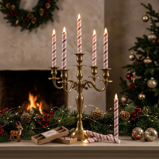 Set of 2 Flameless LED Sugared Candy Cane Taper Candles with 6 Hour Timer in Box