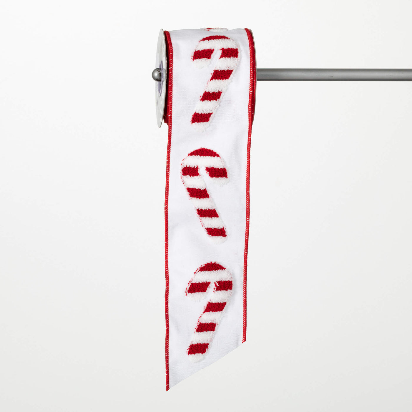 15ft Embroidered Candy Cane Ribbon - 4" Wide