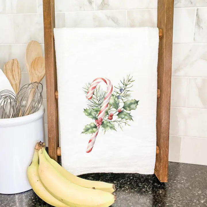 Candy Cane and Holly Tea Towel