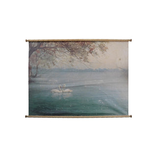 Carved Wood & Canvas Scroll with Swans Wall Decor - Preorder