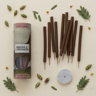12 Piece Lime, Mimosa and Cardamom Scented Incense Sticks with Holder