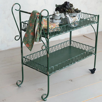 2-Tiered Distressed Green Bar Cart