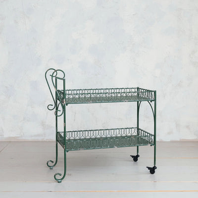 2-Tiered Distressed Green Bar Cart