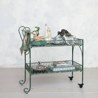 2-Tiered Distressed Green Bar Cart
